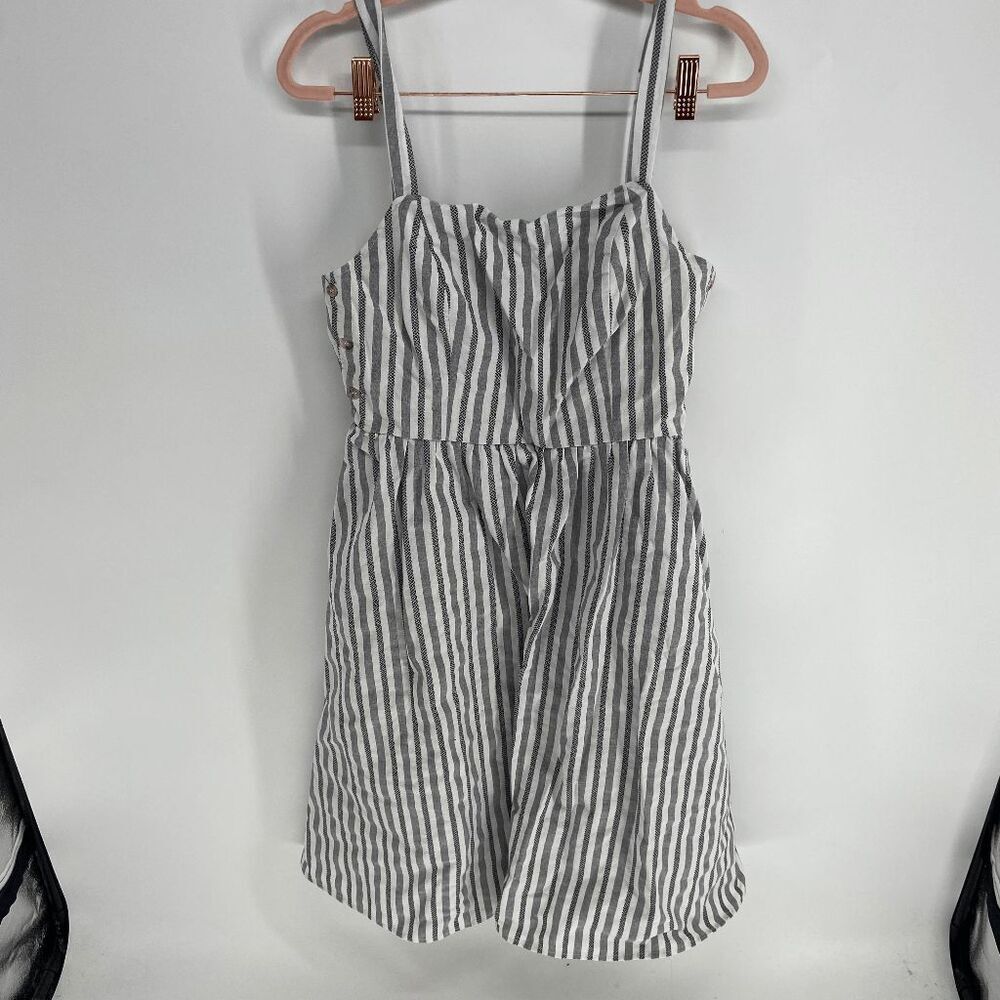 Mello Day Fit and Flare tank Women gray white stripe preowned sun dress Xsmall